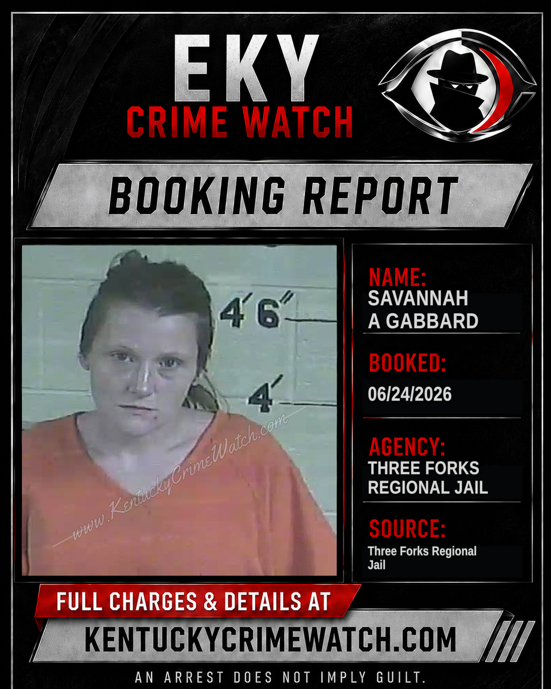 Savannah A Gabbard booking report card