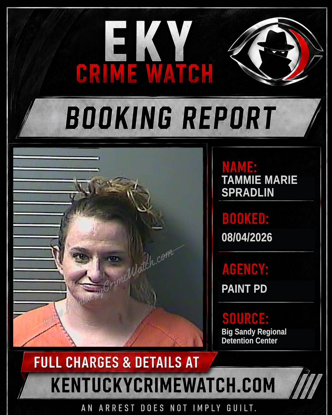 TAMMIE MARIE SPRADLIN booking report card