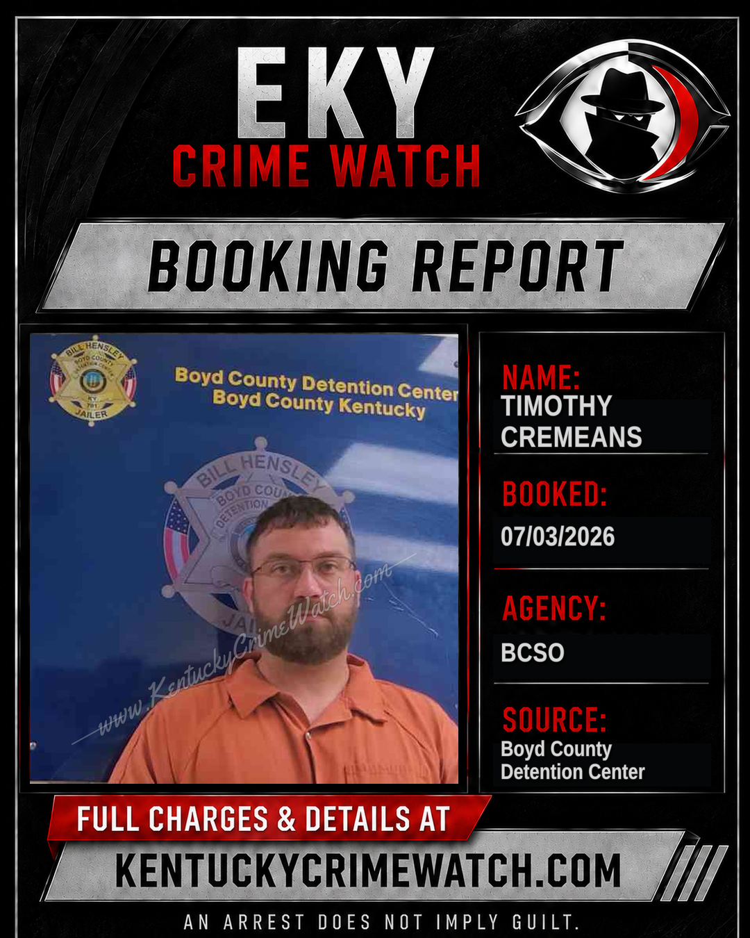 TIMOTHY CREMEANS booking report card
