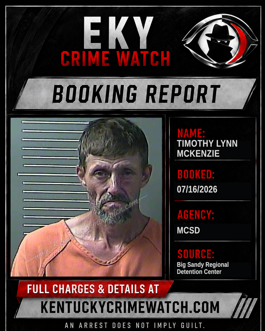 TIMOTHY LYNN MCKENZIE booking report card