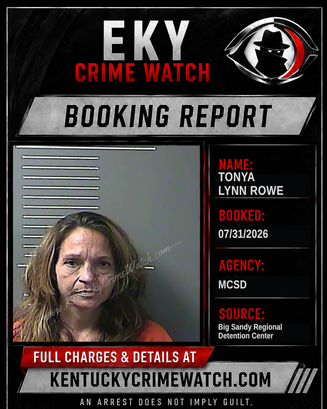 TONYA LYNN ROWE booking report card