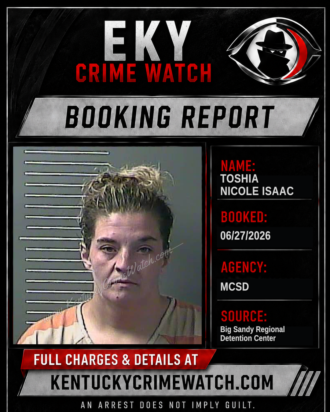 TOSHIA NICOLE ISAAC booking report card