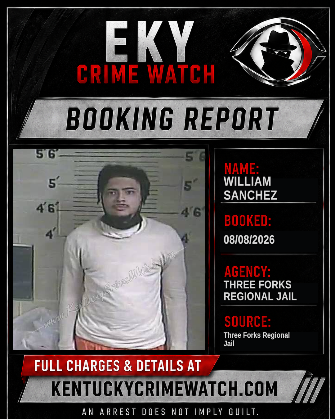 William Sanchez booking report card
